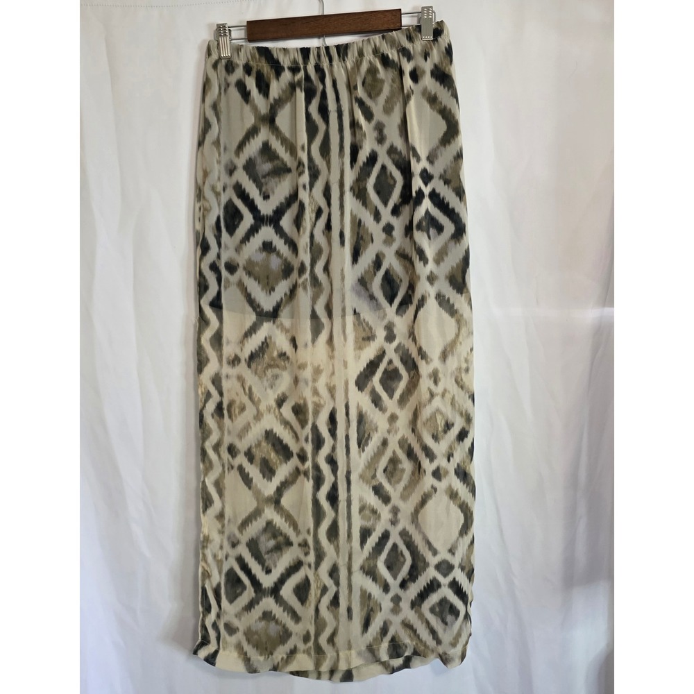 Wet Seal Maxi Skirt L Ikat Diamond Print Sheer Overlay Side Slit Y2K Boho‎